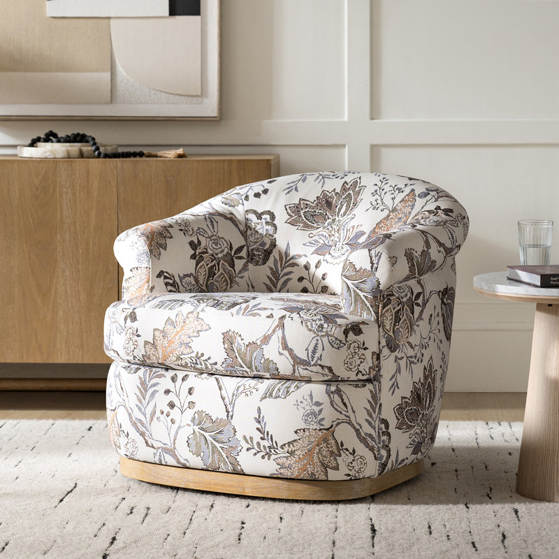 Fauteuil demi-tonneau pivotant Volk 31,25 po Volk, Motif floral vert