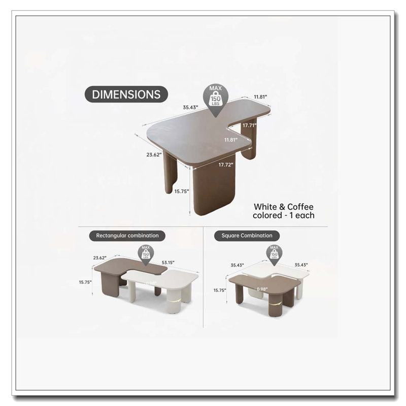 Ensemble de tables basses 2 pièces, Kaki / blanc