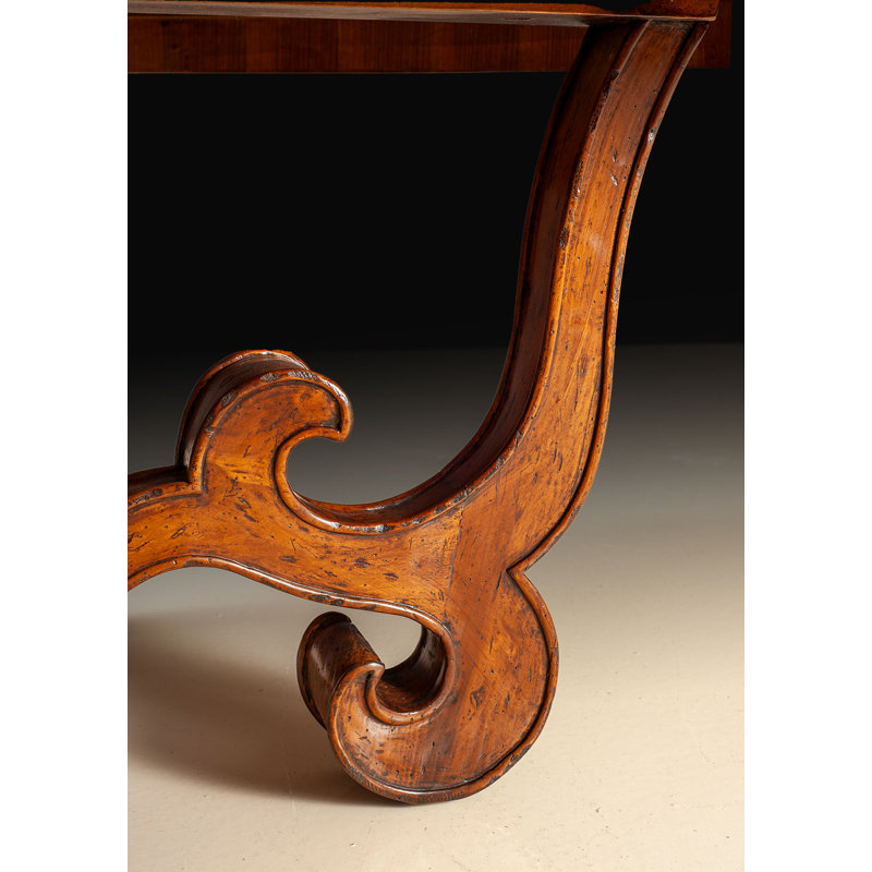 Italian Round Solid Walnut Dining Table with Inlaid Top and Pedestal Base
