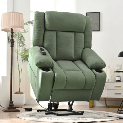 Fauteuil inclinable électrique pour personnes âgées, fauteuils releveurs en tissu pour salon avec repose-pieds allongé, canapé simple classique, sièges de cinéma maison avec 2 porte-gobelets, poches latérales, télécommande (vert foncé)