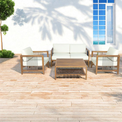 Ensemble de canapés de patio moderne, conception en corde de bois d'acacia pour la maison extérieure