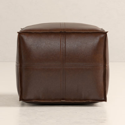Dunfy 18"W Vegan Leather Square Pouf