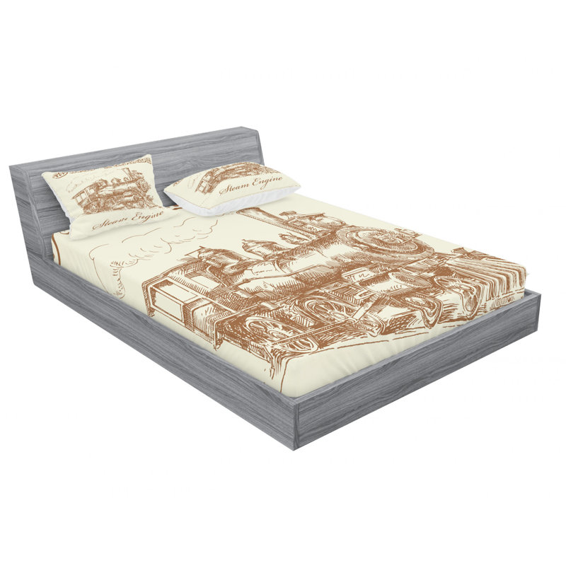 Ensemble de draps Old Locomotive, Ensemble de draps pour grand lit avec 2 taies d'or