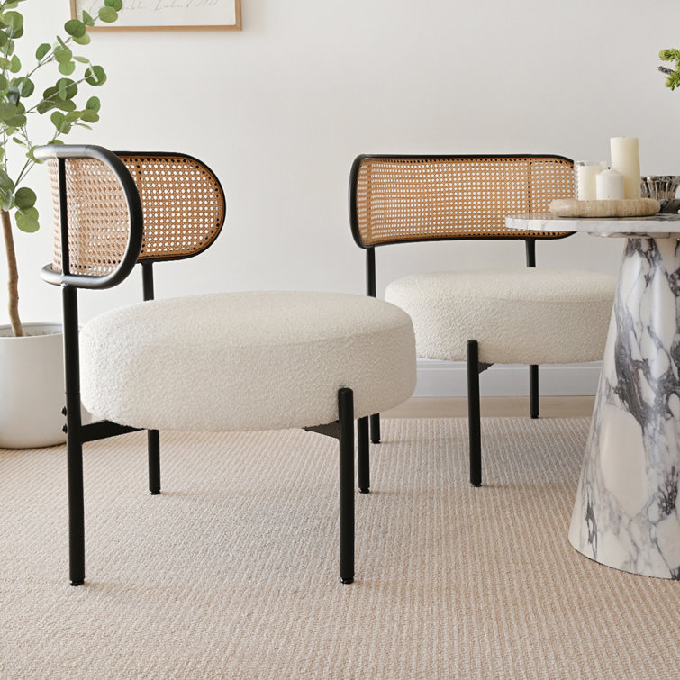 Bexlie Boucle Upholstered Chair With Rattan Back(Set Of 2)