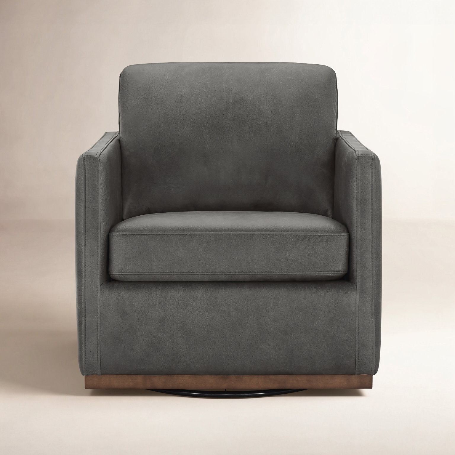 Bobbi Walnut Swivel Armchair, Marseille Black Genuine Leather