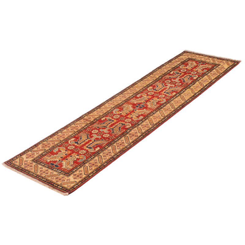 Tapis de couloir rouge foncé en laine noué à la main de conception unique 2 pi 7 po x 9 pi 6 po Aakin