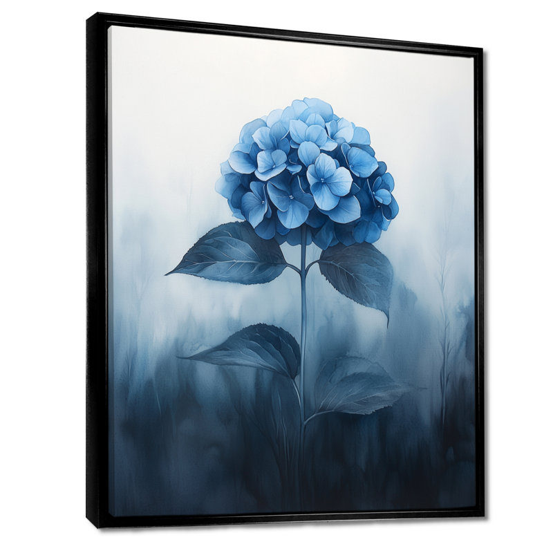 Hortensias bleus dans le rêve brumeux III - art mural hortensias, Noir, Impression encadrée flottante, H 20 po x l 12 po
