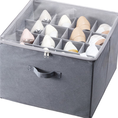 Rangement pour chaussures sous le lit avec 16 compartiments, séparateurs réglables, matériau respirant, plateau transparent, idéal pour les grandes bottes sous le lit Boîte non tissée, poignées renforcées, talon