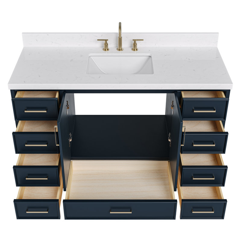 Meuble-lavabo simple 54,25 po avec plateau en quartz Abshire, Bleu minuit