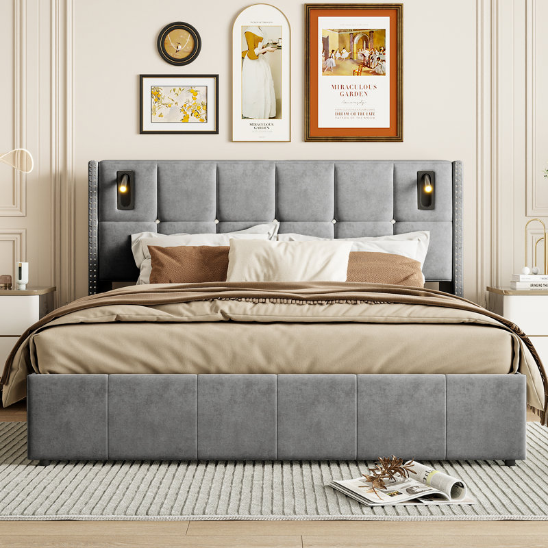 Upholstered Ottoman Storage Bed, European Double (140 x 200 cm), Grey