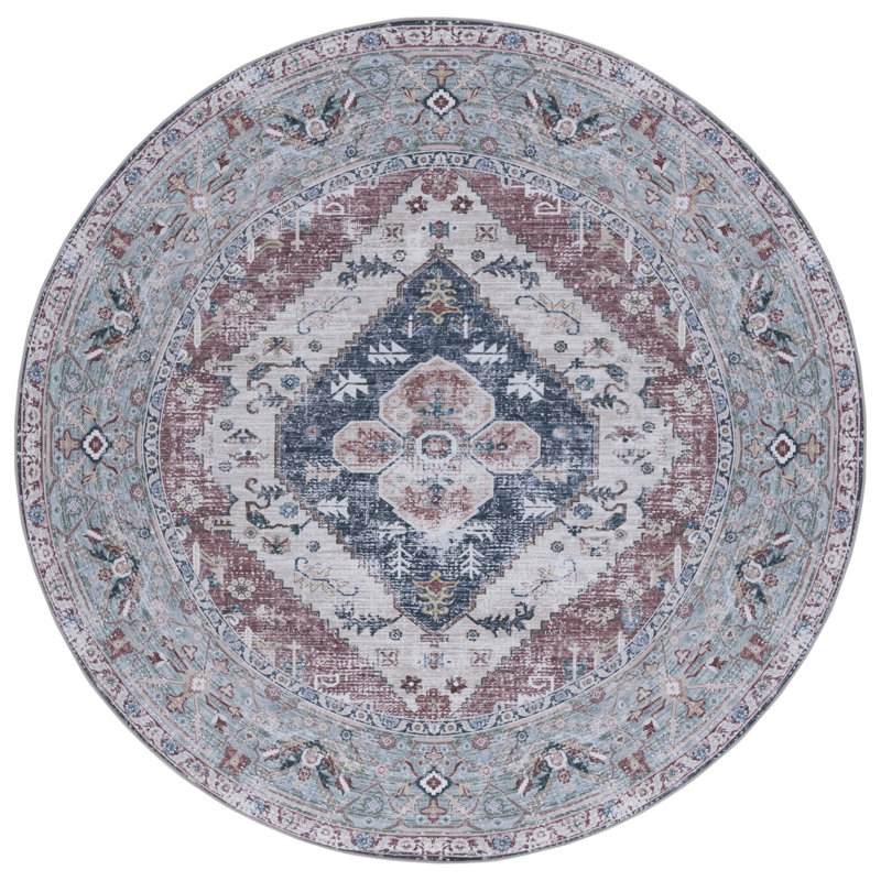 Ziebarth 172 M/W S/R Area Rug In Rust / Navy, Round 6'