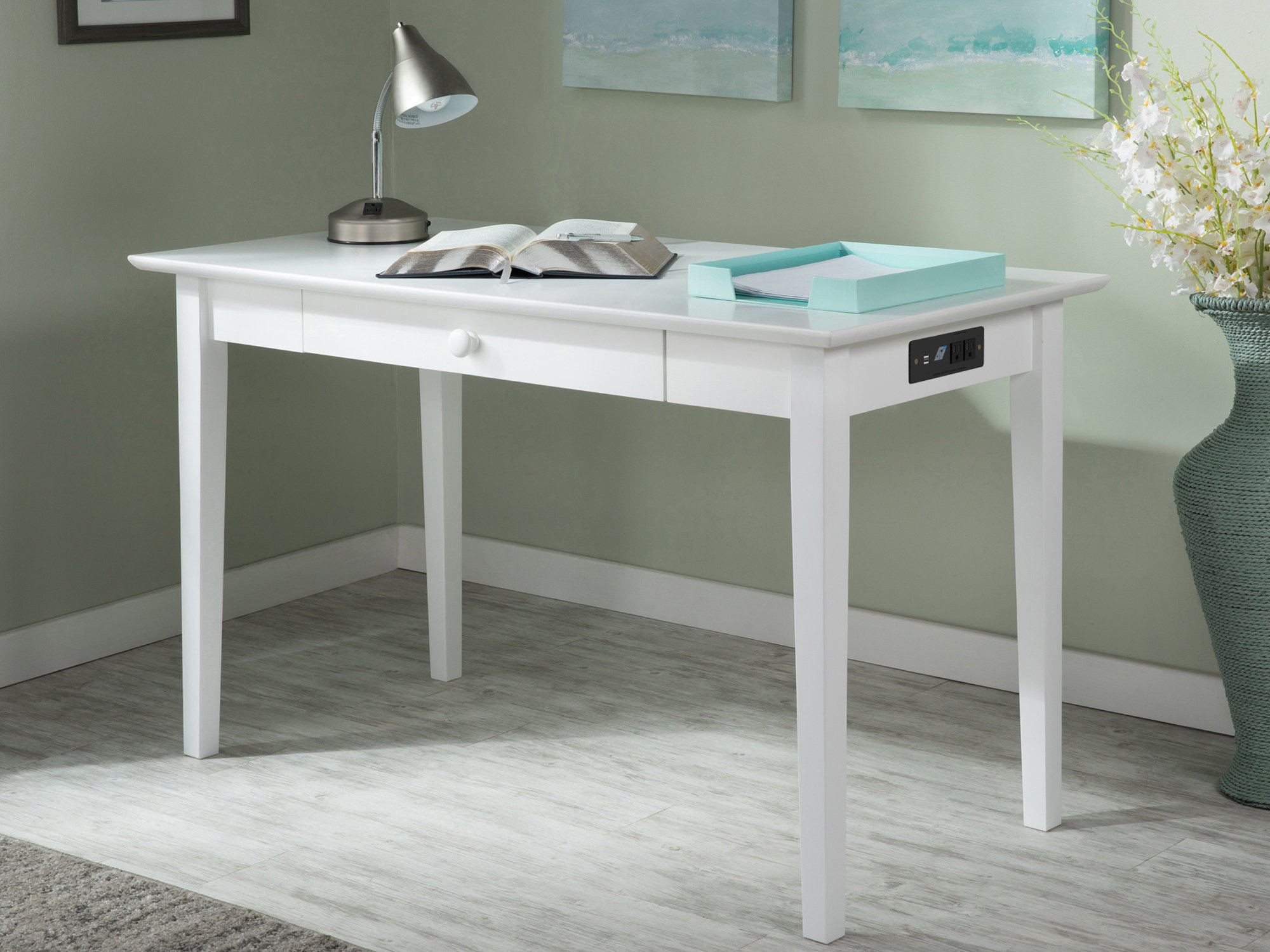 Charlton Home® Mebane Solid Wood Work Desk with Storage Drawer & Built