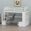 Lit mezzanine avec bureau, tablettes, tiroirs intégrés et escalier de rangement-301679284