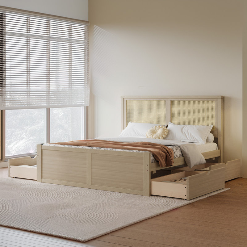 Lit plateforme avec rangement Bertka, Naturel antique, Double