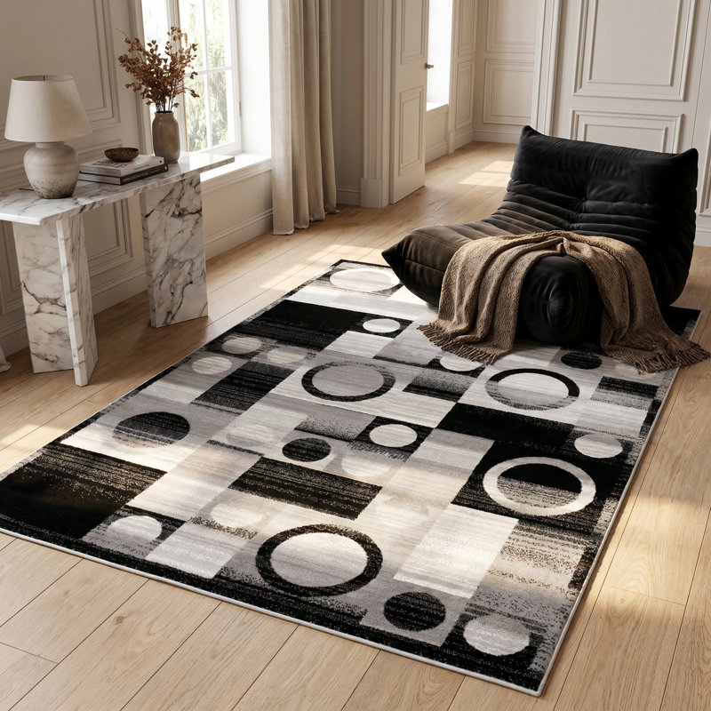 Tapis gris à motif abstrait Dillup-Jones, Rectangle 3 pi 9 po x 5 pi 9 po