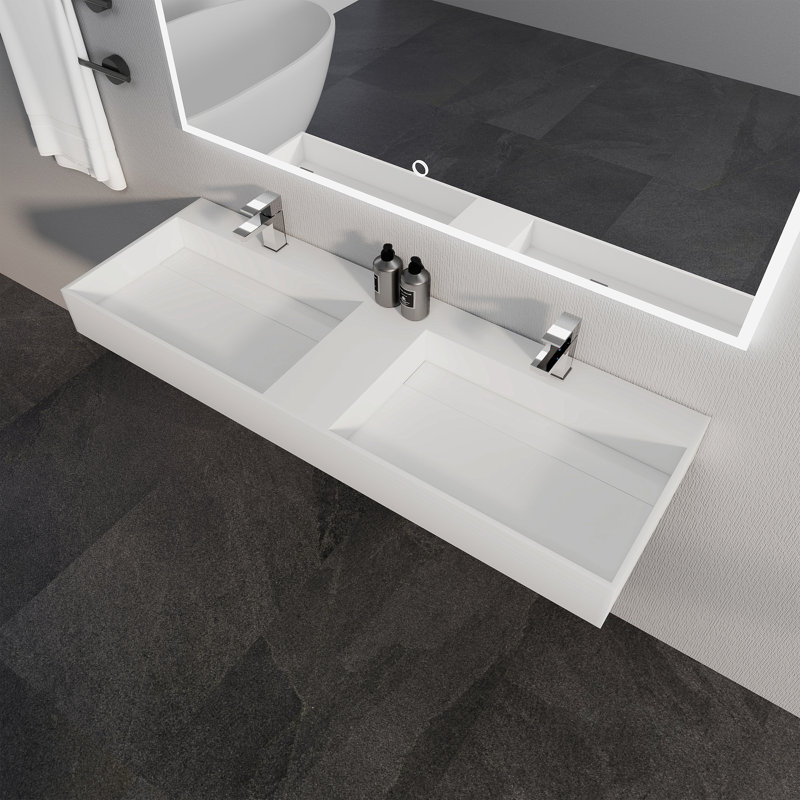 54'' Rectangular Double Solid Surface Bathroom Sink