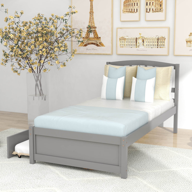 Betio Twin Platform Bed with Trundle, Gray