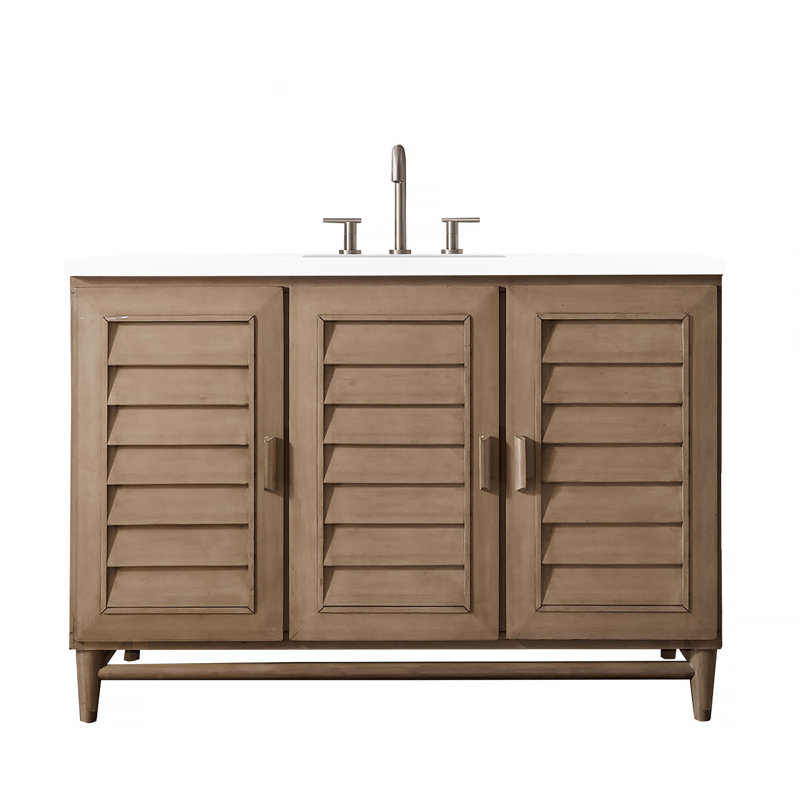 Portland 48'' W Single Vanity, Whitewashed Walnut, White Zeus, Widespread