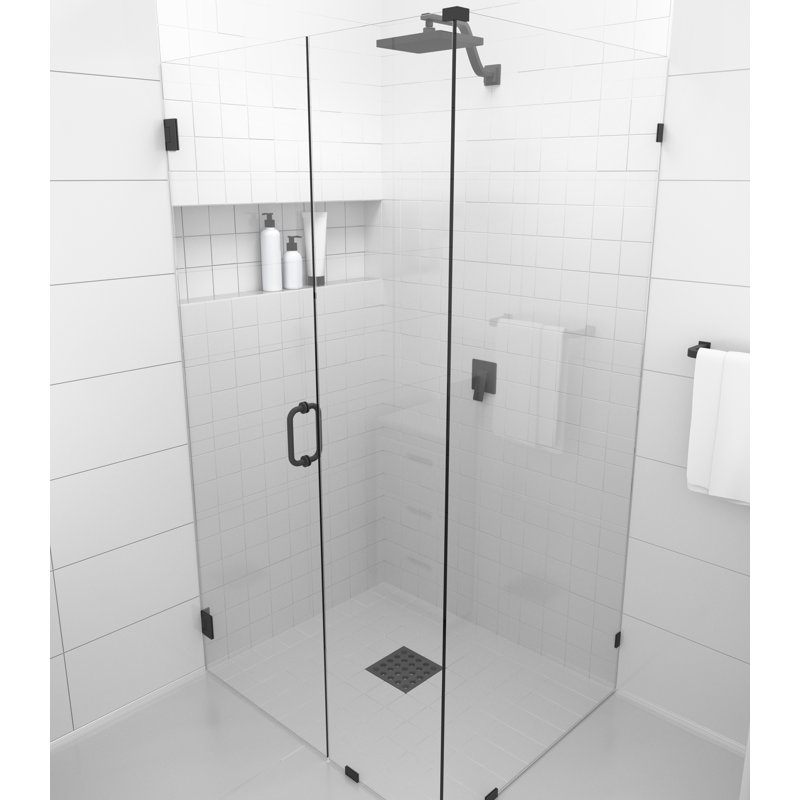 36.5" x 78" Hinged Frameless Shower Door, Matte Black