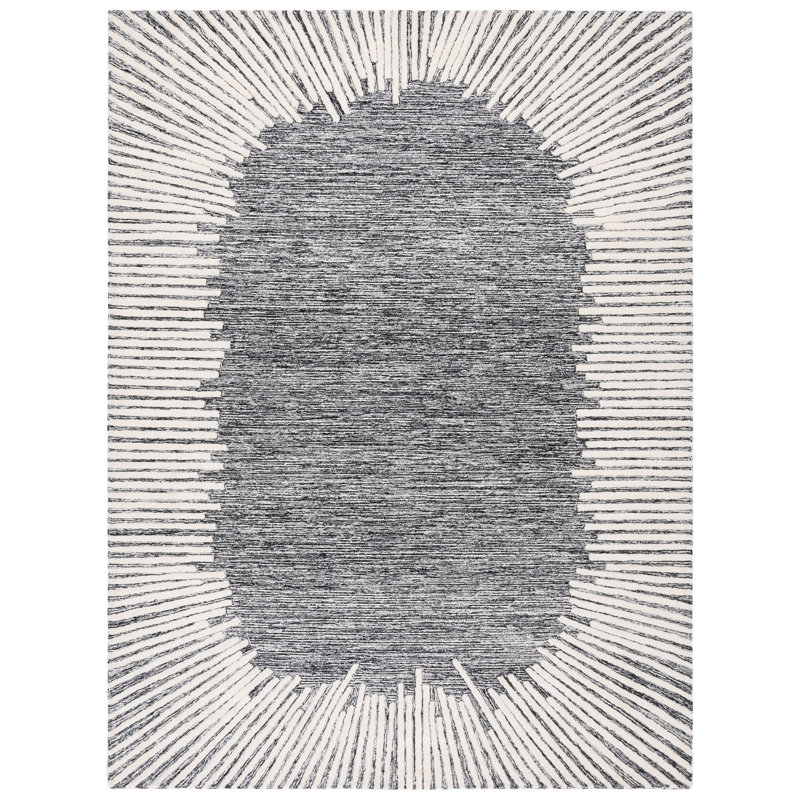 Tapis noir / ivoire en laine / coton touffeté à la main Janyla, Rectangle 8 pi x 10 pi