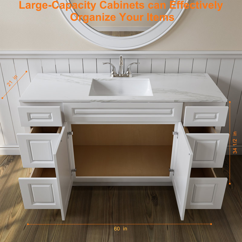 Base de meuble-lavabo avec tiroir, Blanc traditionnel