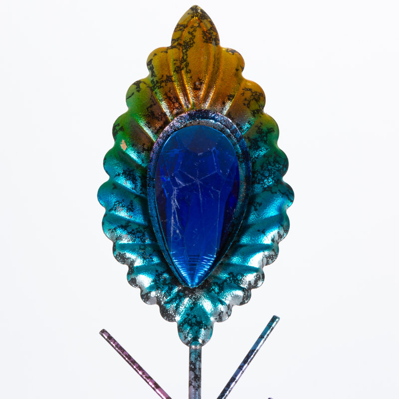 35-Inch Regal Metal Peacock Figurine – Vibrant Multi-Color Garden Statue with Iridescent Plumage
