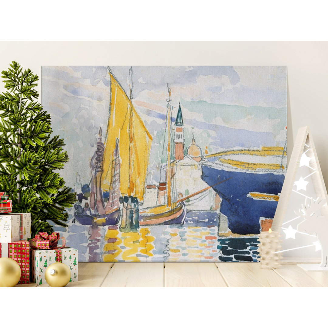 Coastal European Harbor Watercolor Canvas Art