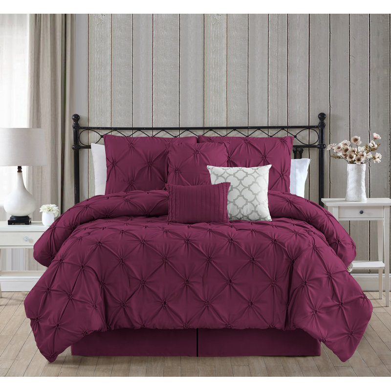Ensemble d'édredon en microfibre 7 pièces Smocked Circle, Édredon très grand et 6 pièces supplémentaires, Mauve