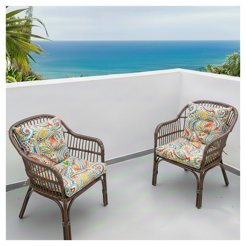 Set of 2 Outdoor Chair Cushions - Waterproof Patio Seat Pads with Ties, Tufted Garden Furniture Cushions for Dining Chairs