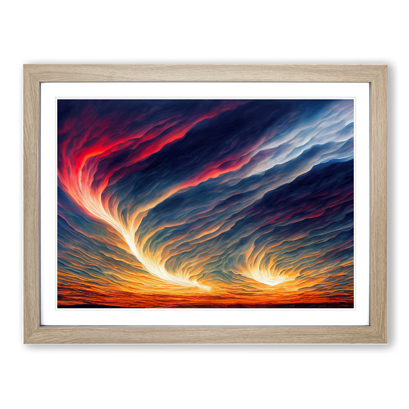 Flaming Cloudy Sky - Single Picture Frame Painting, 25cm H x 34cm W x 2cm D, Oak