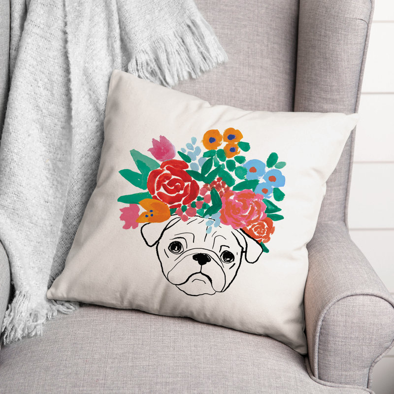 Housse et insert de coussin carré Florence Pug, H 16 po x l 16 po