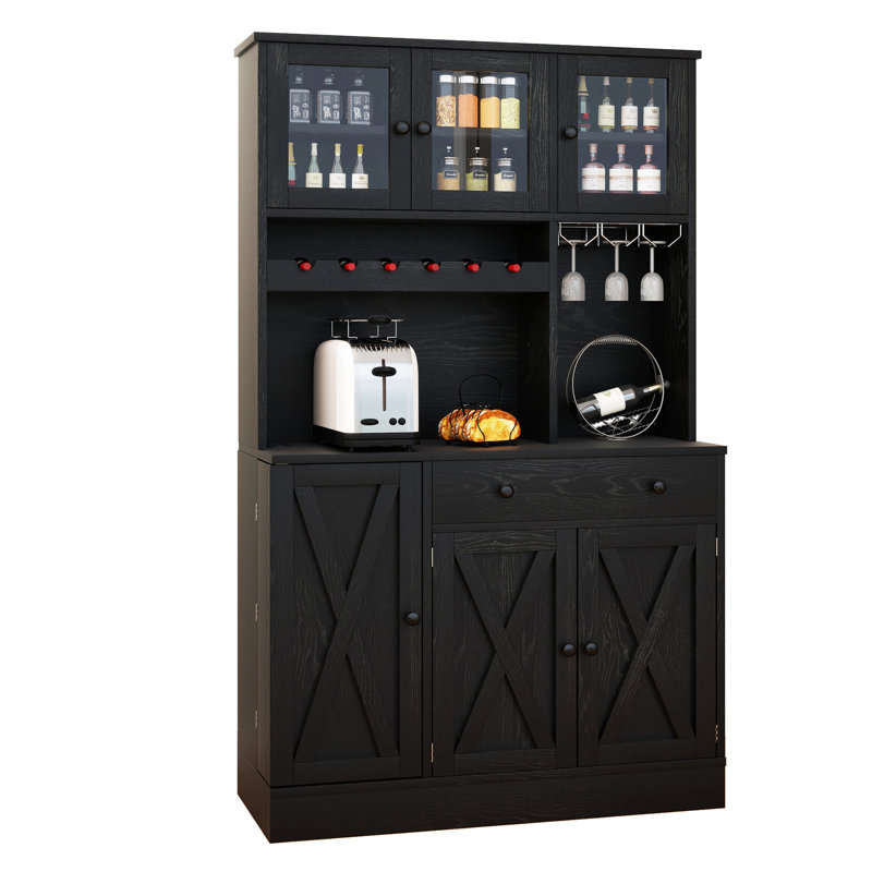 Armoire de rangement pour garde-manger Gracie Oaks, Noir, noir, noir, noir