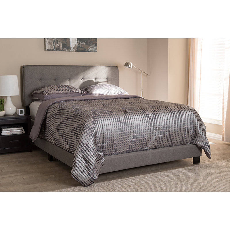 Lit tapissier capitonné standard Aganlane, Grand, Gris clair