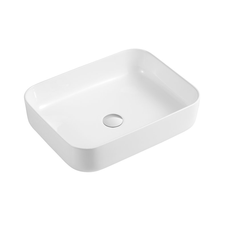 White Ceramic Rectangular Vessel Bathroom Sink, White