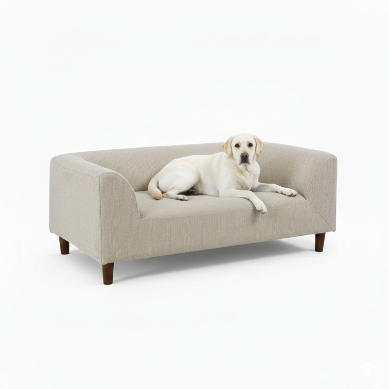 Lit pour animal de compagnie avec support pour le dos et les côtés, conception rectangulaire contemporaine pour petits / moyens chiens, rembourrage très doux pour un repos douillet - finition beige