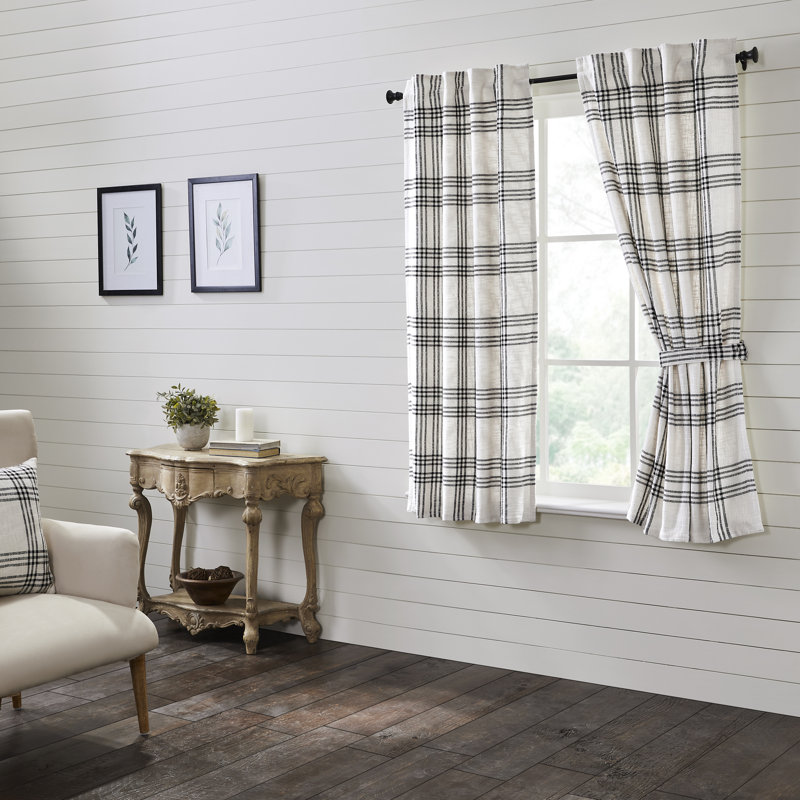 Cohe 100% Cotton Room Darkening Curtain Panel Pair, Black/White, 36" W x 63" L