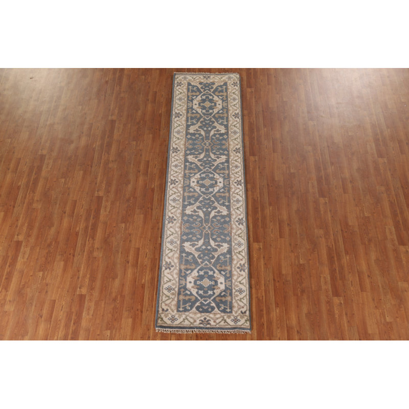 Tapis de couloir oriental bleu Oushak 3 x 10
