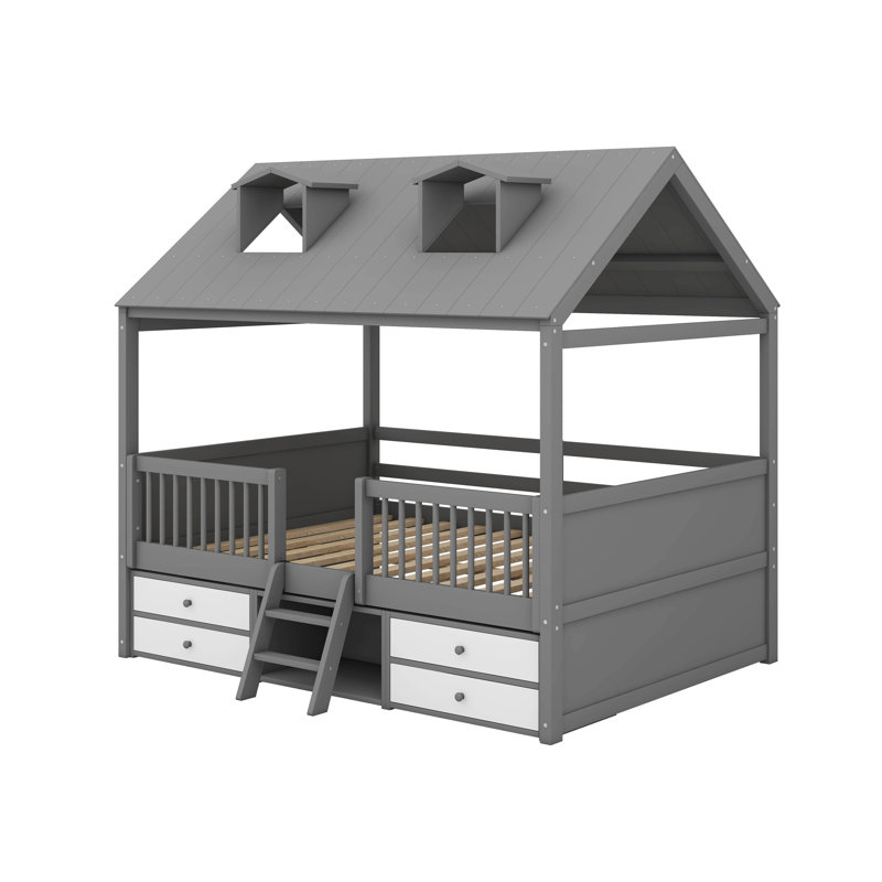 Lit double en bois, Gris