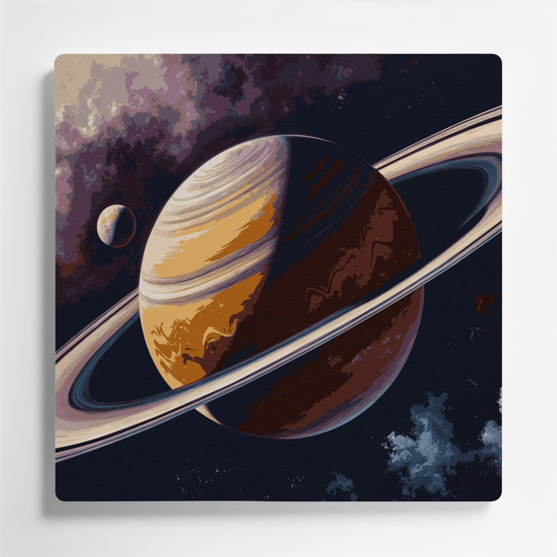 Space Saturn avec anneaux, art mural en métal mauve, H 384 po x l 384 po x P 0,05 po