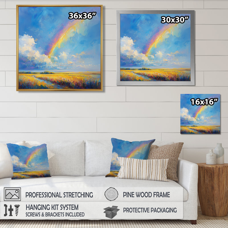 «Dort Rainbow After The Rain I» - art mural arc-en-ciel, H 36 po x l 36 po, Toile tendue, Ne s’applique pas