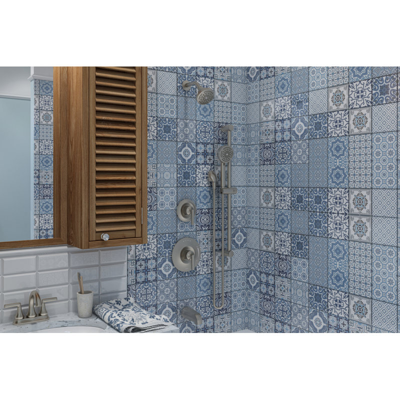 Ensemble de garniture de baignoire et douche à double poignée avec douchette Birch HydroMersion, Nickel satiné
