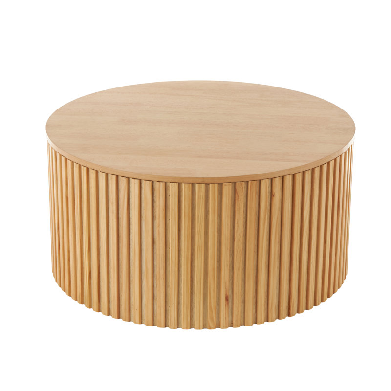 Cole And Grey Wood Handmade Ribbed Living Room Coffee Table With Slatted Base, Brown