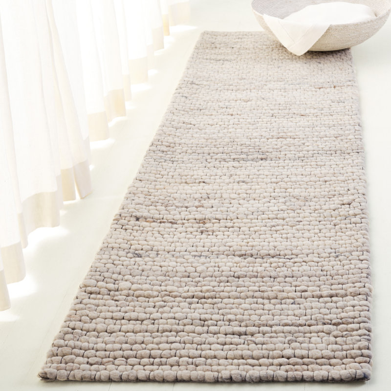Abram Hand Woven Wool; Cotton No Pattern Rug in Beige/Ivory, Runner 2'3" x 8'