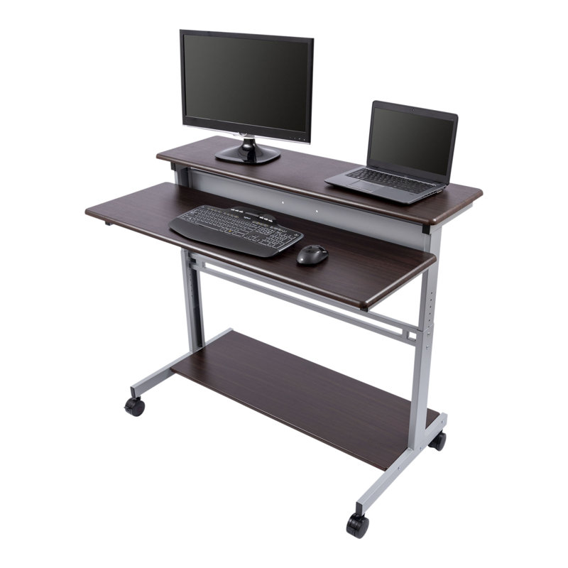Adjustable Metal Base Standing Desk, Dark Walnut/Silver, 46.1" H x 47.25" W x 28.8" D
