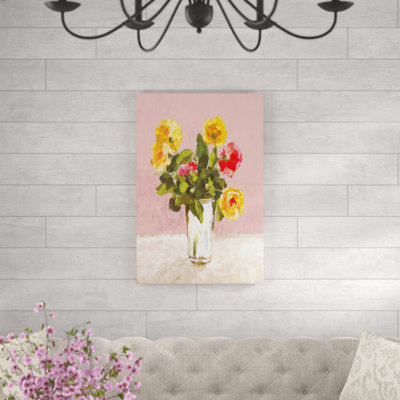 Yellow Bouquet On Pink - Wrapped Canvas Print