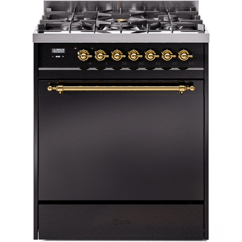 Cuisinière à double carburant 30 po ILVE Nostalgie II, Propane liquide, Noir brillant / laiton