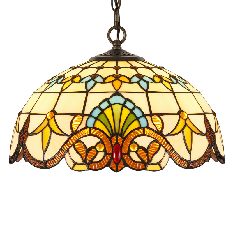 Suspension Art Déco moderne, abat-jour en vitrail style Tiffany de 40 cm, lustre avec chaîne ajustable de 119 cm et 2 douilles E26 - Ampoules incluses, pour salon ou entrée