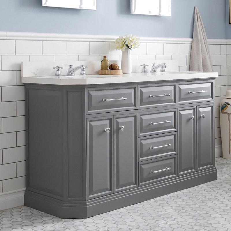 Palace 60'' W Double Vanity, Cashmere Gray, Stainless Steel