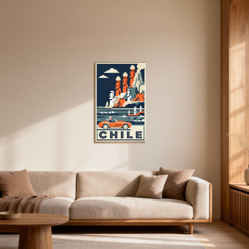 «Scenic & Cityscapes Chili Moai Statues Ocean Car Travel», affiche d'art, H 36 po x l 24 po