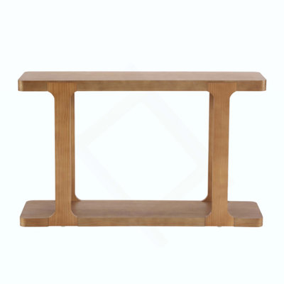 Minimalist Modern Console Table, Inlaid Assembly Design, Solid Wood Legs, Pine Veneer, Thick Tabletop & Bottom Shelf, Entryway Sofa Table for Living R